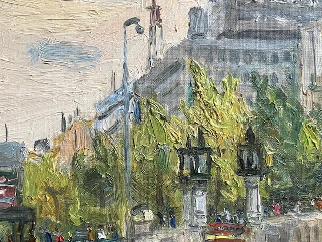 油彩画　橋のある風景（淀屋橋）　佐伯久