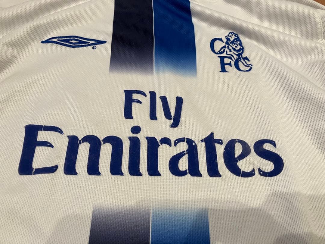 チェルシーUMBRO長袖ユニフォーム Fly Emirates 白　ビンテージ