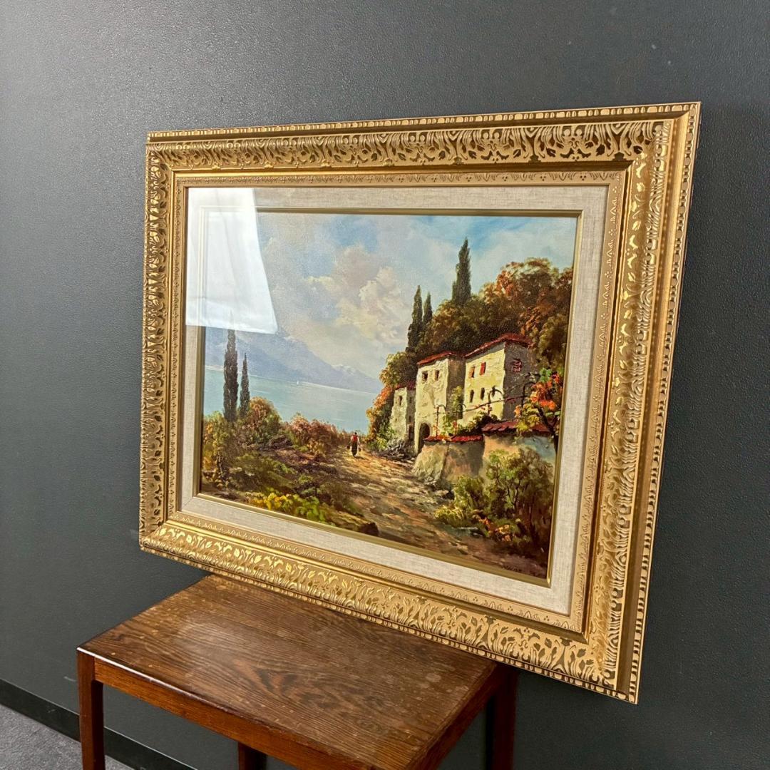 美品 アンドレ・ベッツ「コモ湖畔」複製画 豪華額装 名画 イタリア 風景画