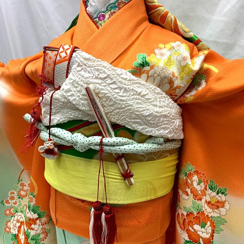 509ag25□七五三 七歳 女児 着物&袋帯 金彩 花に組紐 鳳凰□美品
