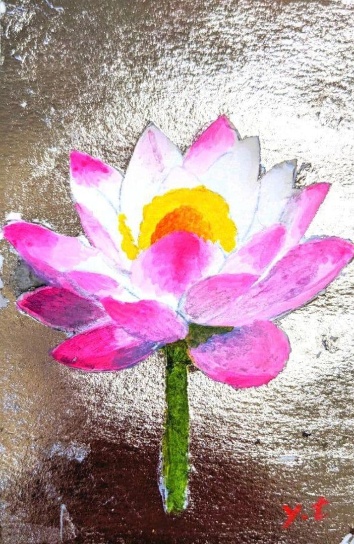 超美品！原画　最高級プラチナ箔で蓮華の花　アクリル画　絵画