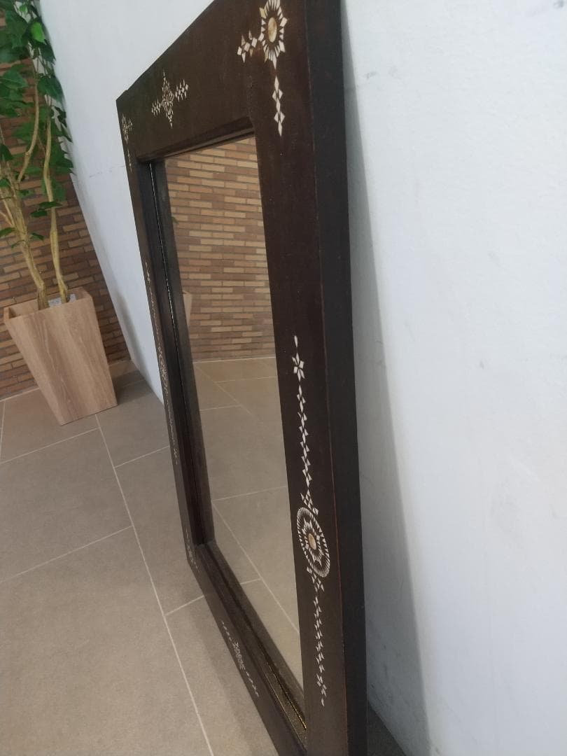 ■美品■螺鈿細工 無垢材ミラー アジアン/エスニック