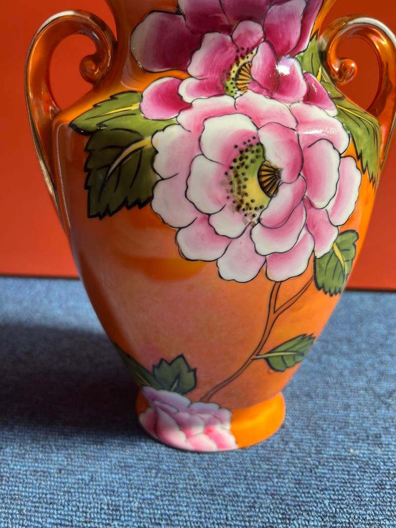 1074 オールドノリタケ　双耳花紋花瓶