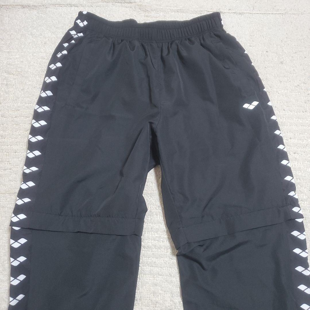 【美品】arenaフード付ナイロンジャージ　上下　　メンズL　黒　パンツ2way