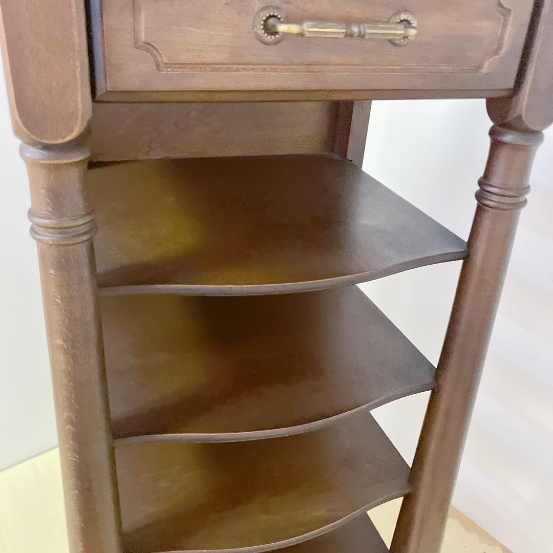 アンティーク調　スリッパラック　5段　引き出し付き　木製ラック　サイドラック