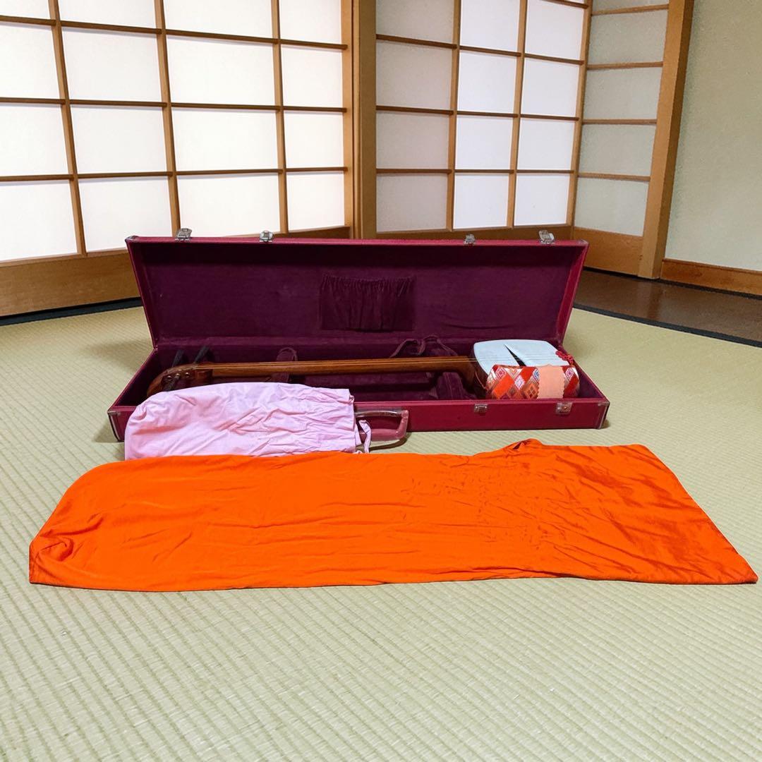 【ケース付】三味線 細棹 花梨 ハードケース付 初心者 天然皮 和楽器 袋付き