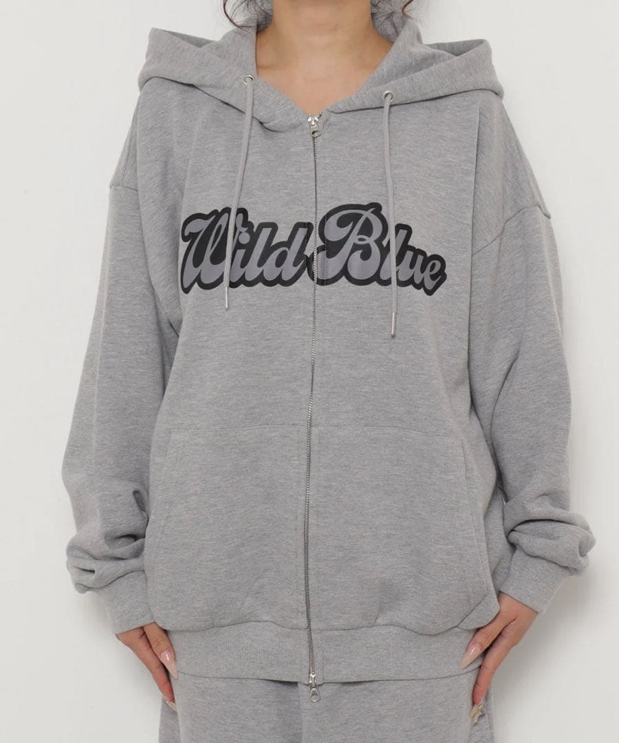 WEGO×WILDBLUEコラボ グラフィックZIPパーカー グレー M
