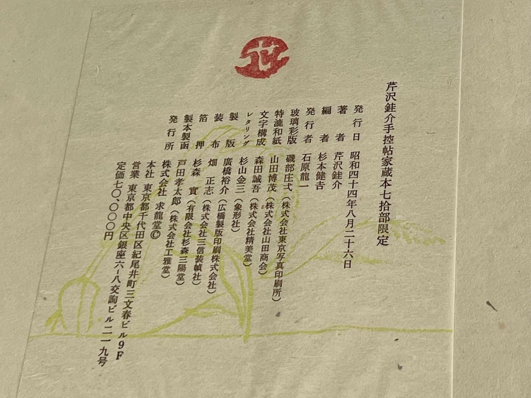芹沢銈介 手控帖 家蔵本 70部限定 肉質画入り 型絵染 人間国宝 1969年
