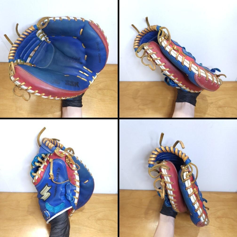 SSK 限定 ブルーレッドホワイト ゴールド紐 キャッチャーミット 軟式グローブ