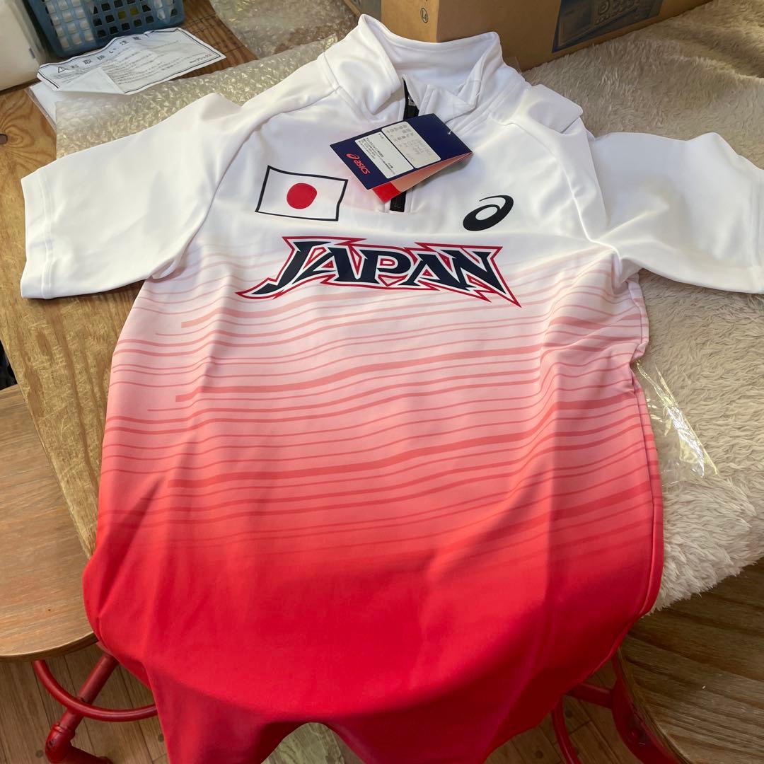 アシックス 日本代表 サンライズレッド ハーフジップシャツ M半袖 短距離 跳躍