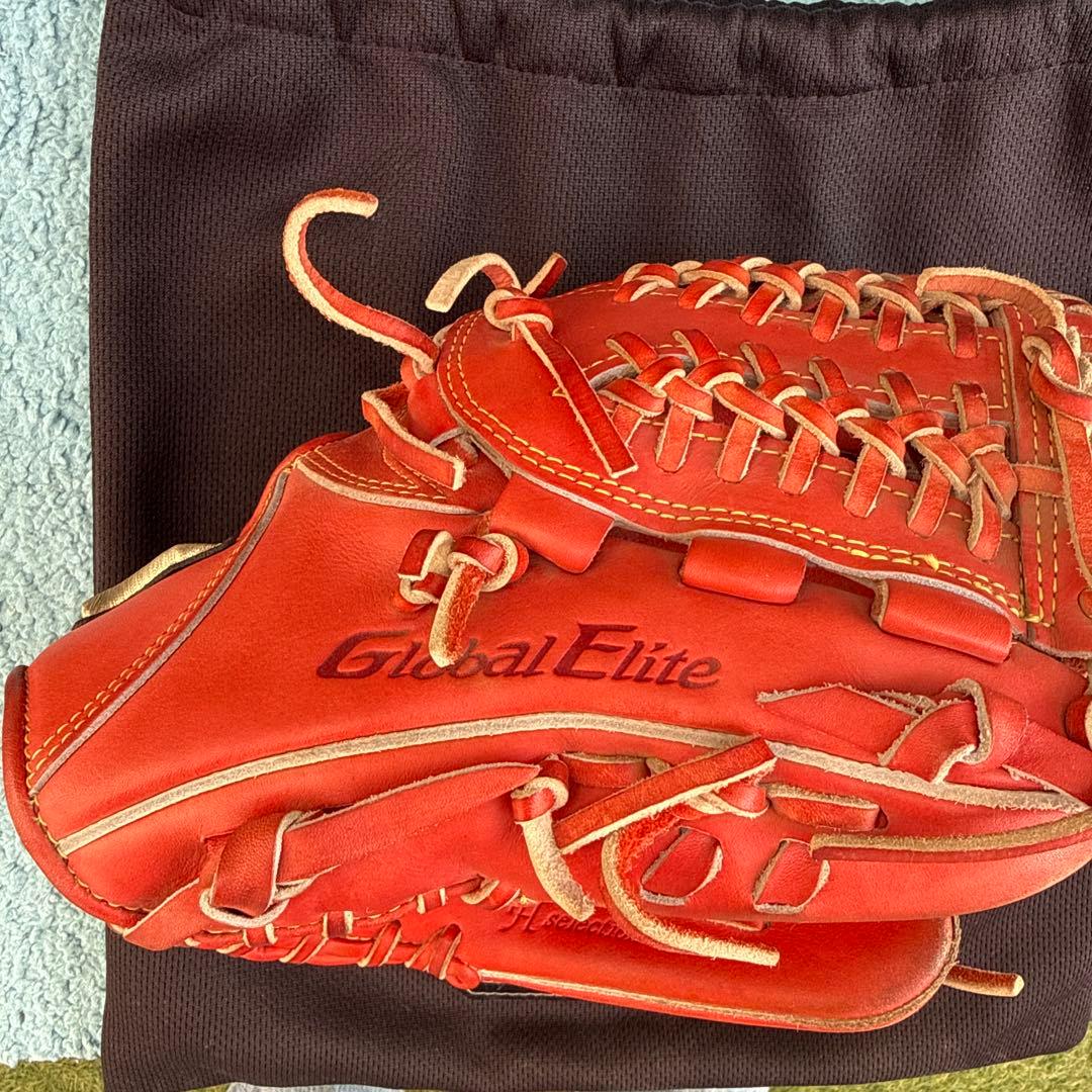 Global Elite 硬式グローブ レッド 収納袋付き