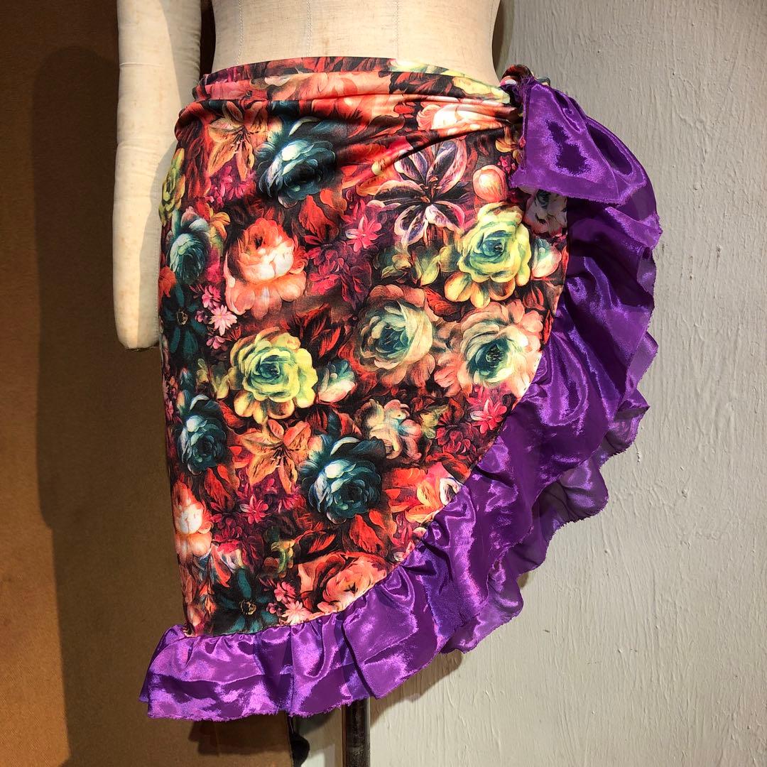 花柄フリル付きヒップスカーフ&チョリ＆花ネックレス　ハンドメイド