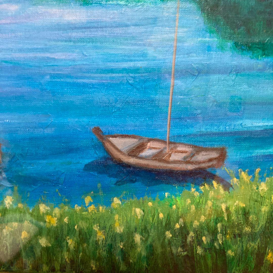 油絵風景画山と川