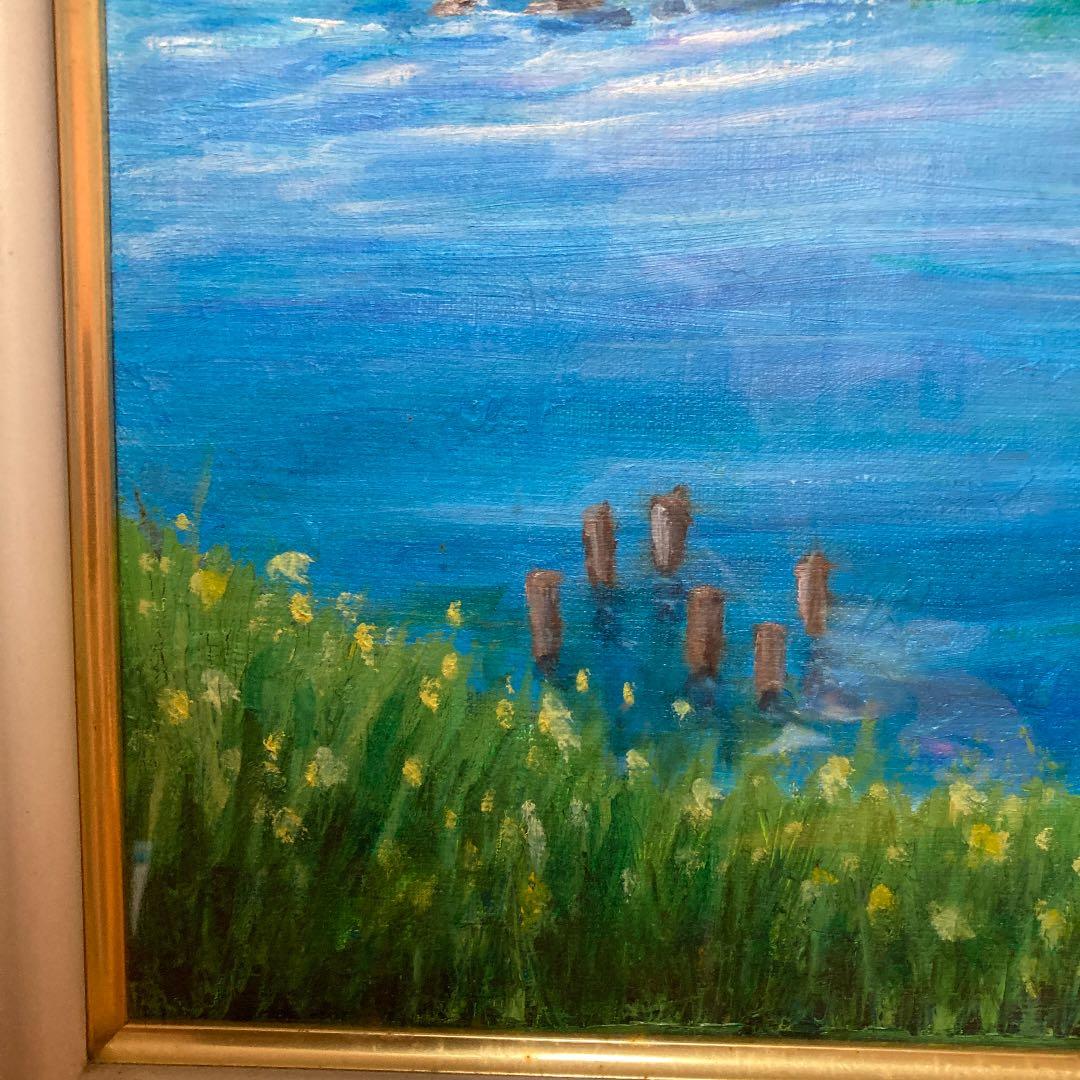 油絵風景画山と川
