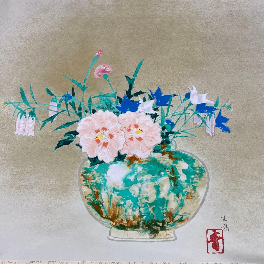 美品 掛け軸 前田青邨筆「桃の花」リトグラフ 華鴒美術館 名画