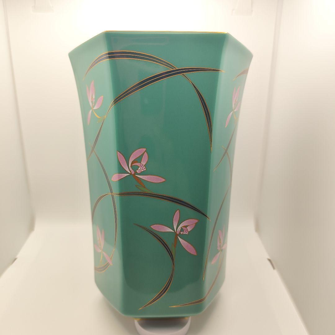 [美品] [希少] 香蘭社 花瓶 花器 華器 花生 六角形 グリーン