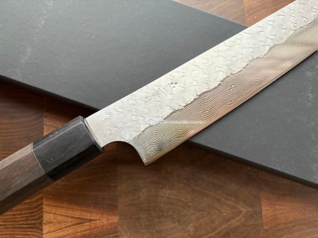 二唐刃物　SPG STRIX 切付　筋引　240mm 包丁槌目　ダマスカス