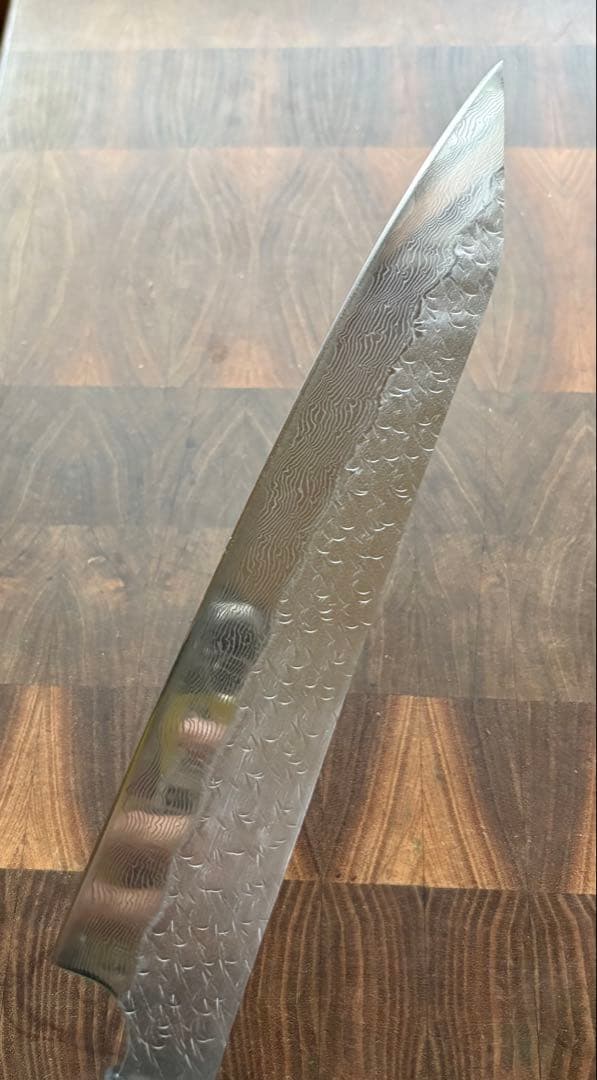二唐刃物　SPG STRIX 切付　筋引　240mm 包丁槌目　ダマスカス