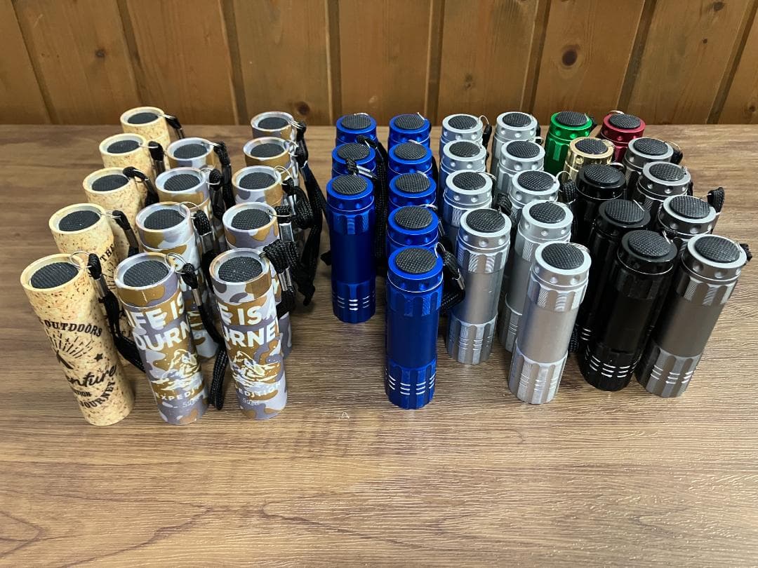 【中古良品】ミニポータブルライト×各種72本(9＆5＆3LED・電池226本付)