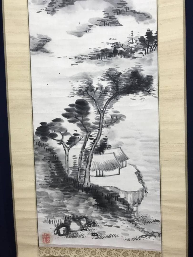 作者不詳/山水画賛/山水図/掛軸/名家伝来/AB-993
