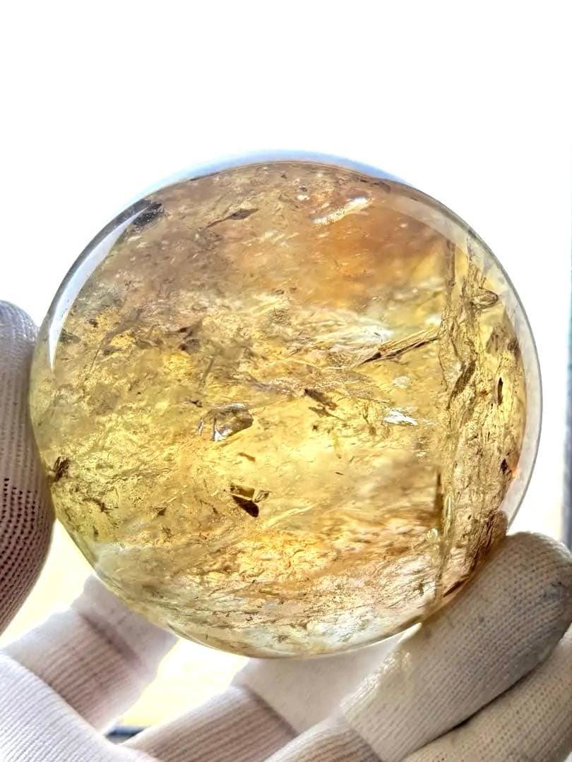 天然石　金運　特大アイリススモーキーシトリンスフィア　台座付き　透明、大量虹入り