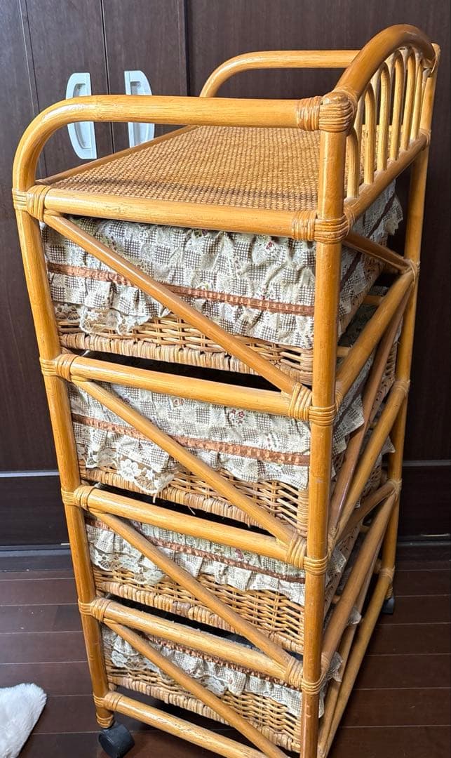 【美品】ラタン 4段チェスト 籐製 引き出し収納 アンティーク 昭和レトロ