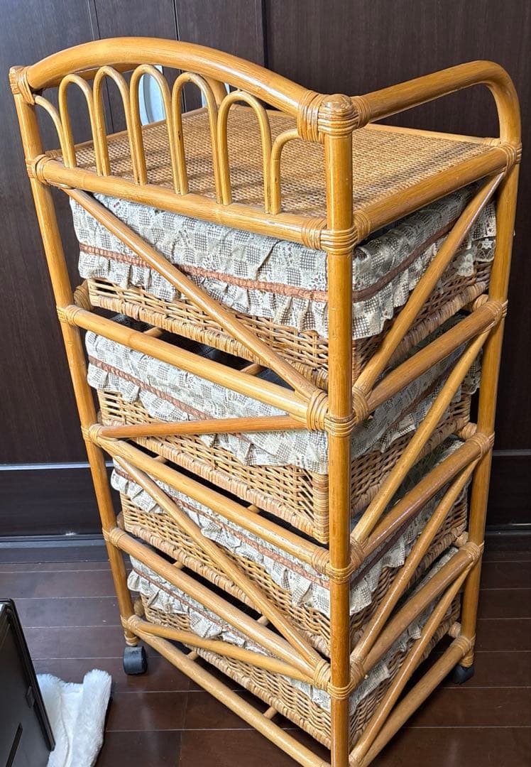 【美品】ラタン 4段チェスト 籐製 引き出し収納 アンティーク 昭和レトロ
