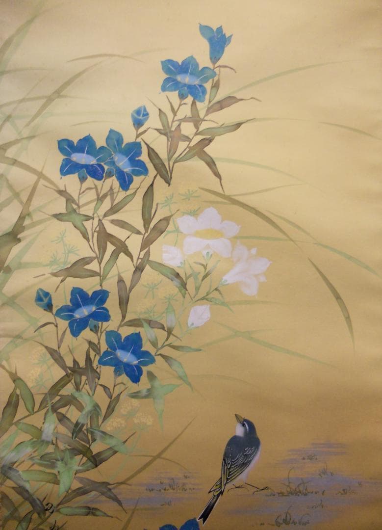 掛け軸 玉芳 『 桔梗 』 中島清堂 識箱 絹本 希少 軸装 茶道具 掛軸 美品