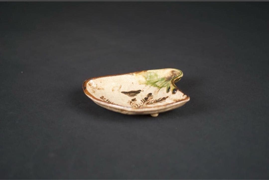 織部 松・千鳥絵 小皿 5客 時代 向付 懐石料理道具 古美術