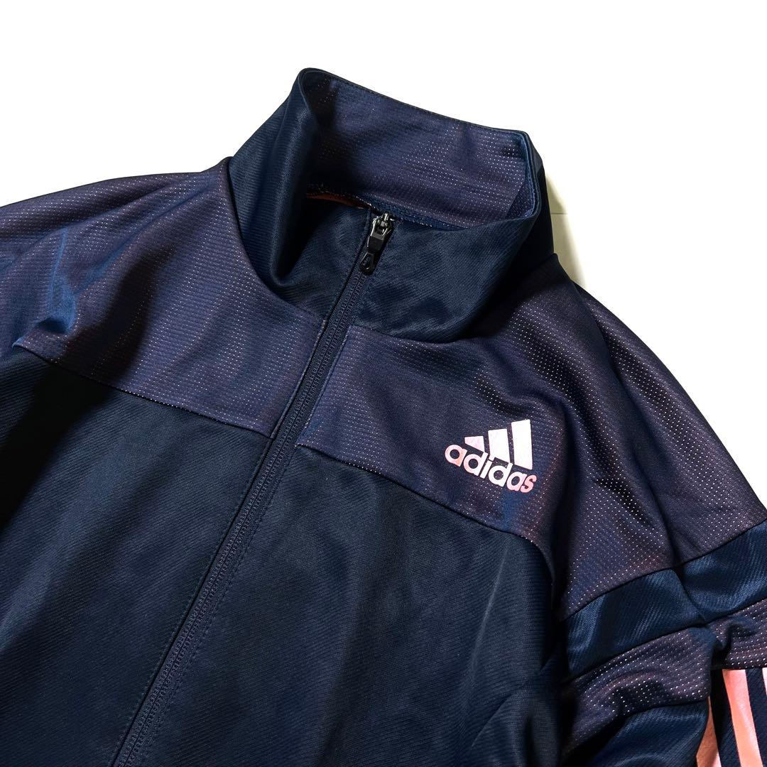 【美品】アディダス　スリーストライプ　トラックジャケット　ジャージ　ネイビー　O