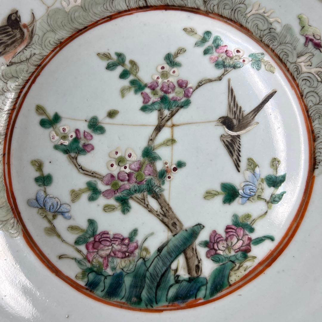 中国清時代　粉彩花鳥図大鉢　木箱付　口径約30㎝　東Y8-0408①トヒオ