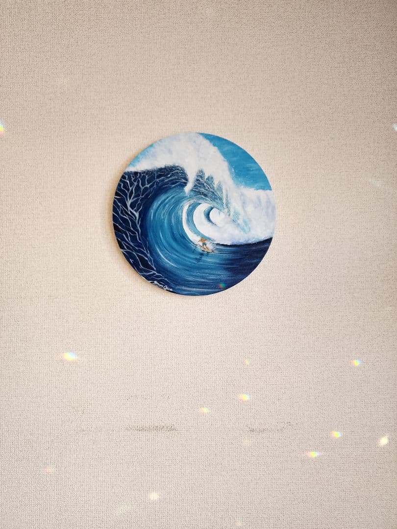 油絵　海の絵　サーフィン