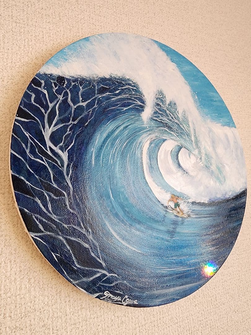 油絵　海の絵　サーフィン