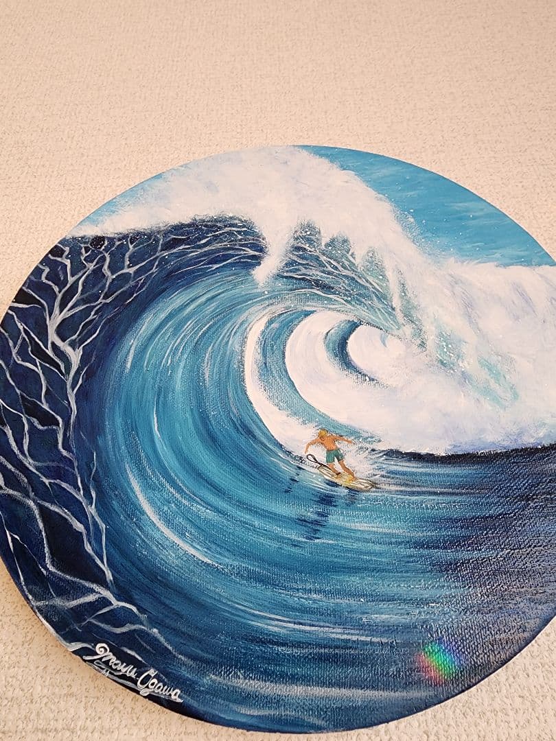 油絵　海の絵　サーフィン