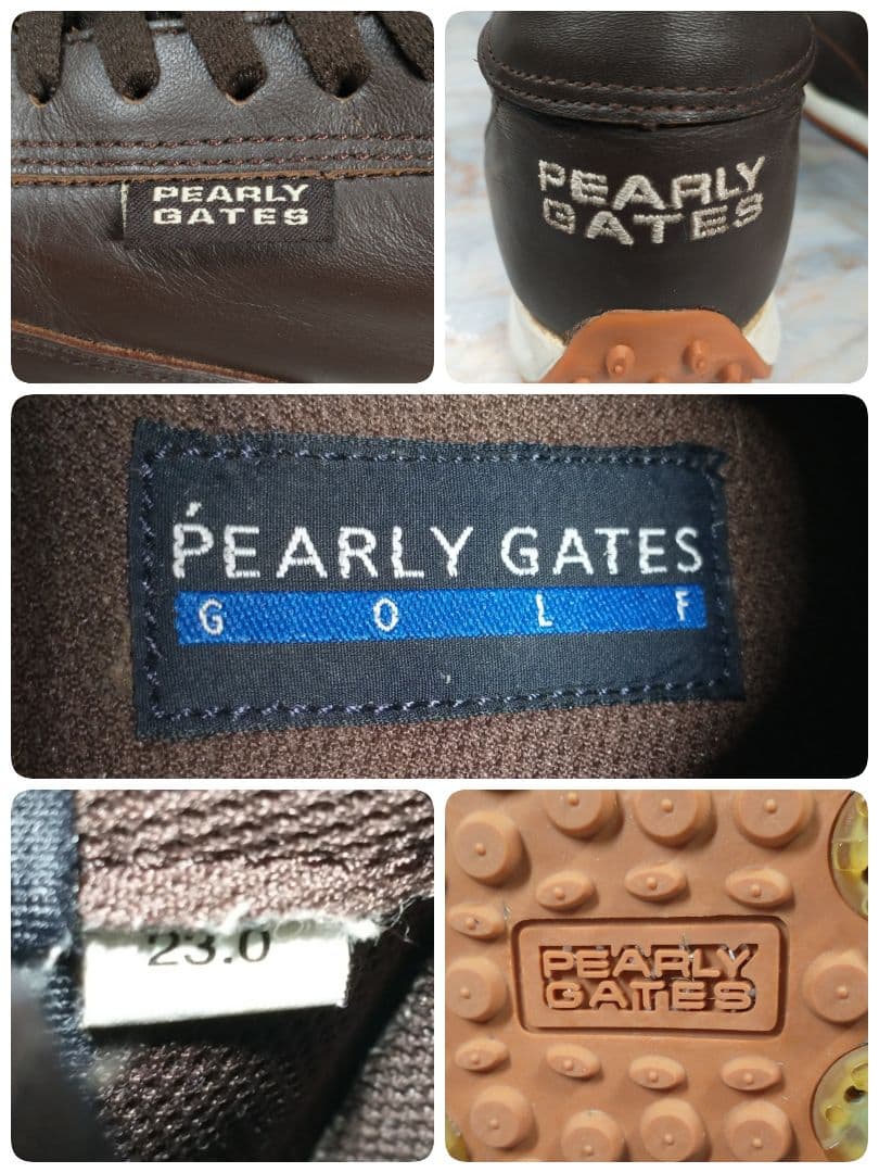 PEARLY GATES 本革 ゴルフシューズ 23 茶 スパイク