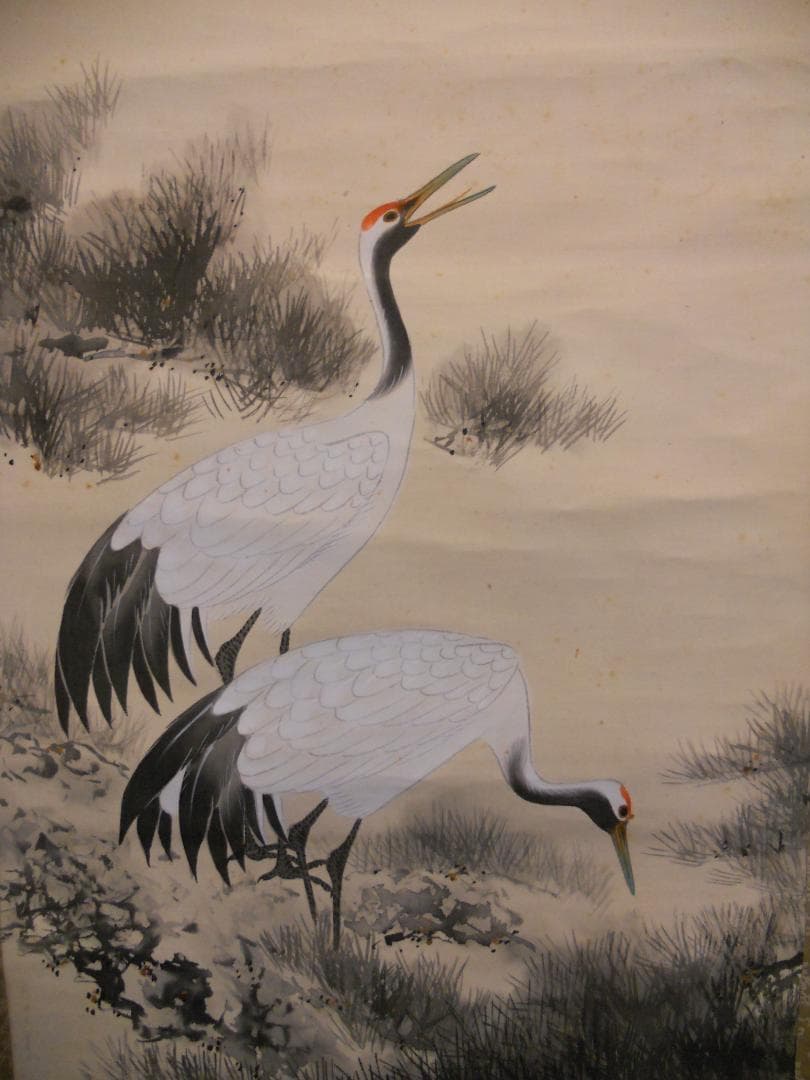掛け軸 松村景文 老松鶴絵之図 絹本 希少 軸装 茶道具 掛軸 です。