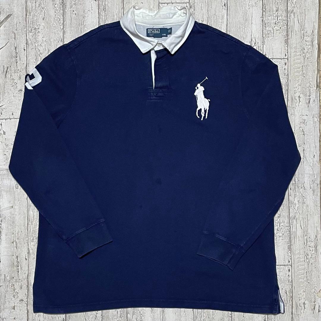 【人気アイテム】ラルフローレン 長袖ラガーシャツ XXL ネイビー ビッグポニー