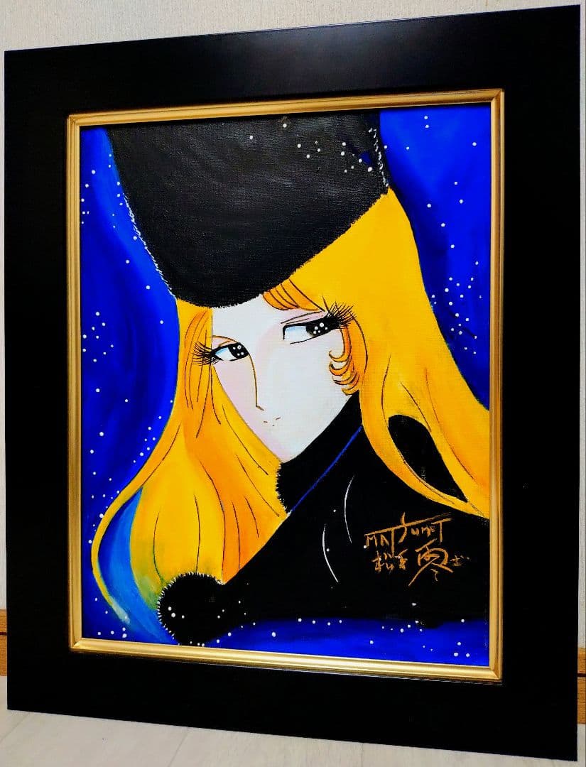 【F6号】松本零士【銀河鉄道999】手描き作品/表裏サイン/油彩/アクリル/額縁