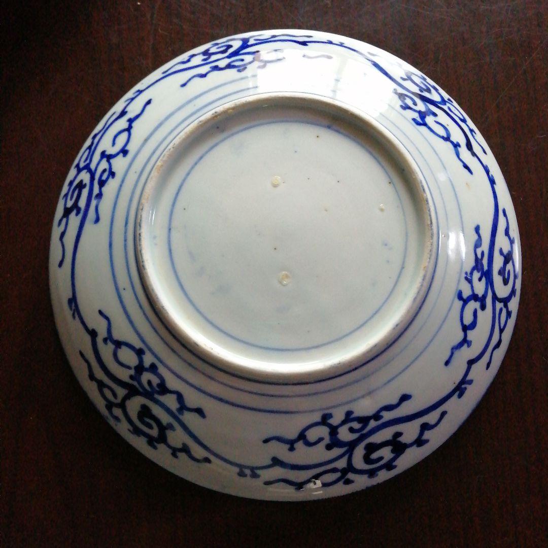 伊万里　染付紙摺印判中皿　3枚　20.4cm　幕末～明治期