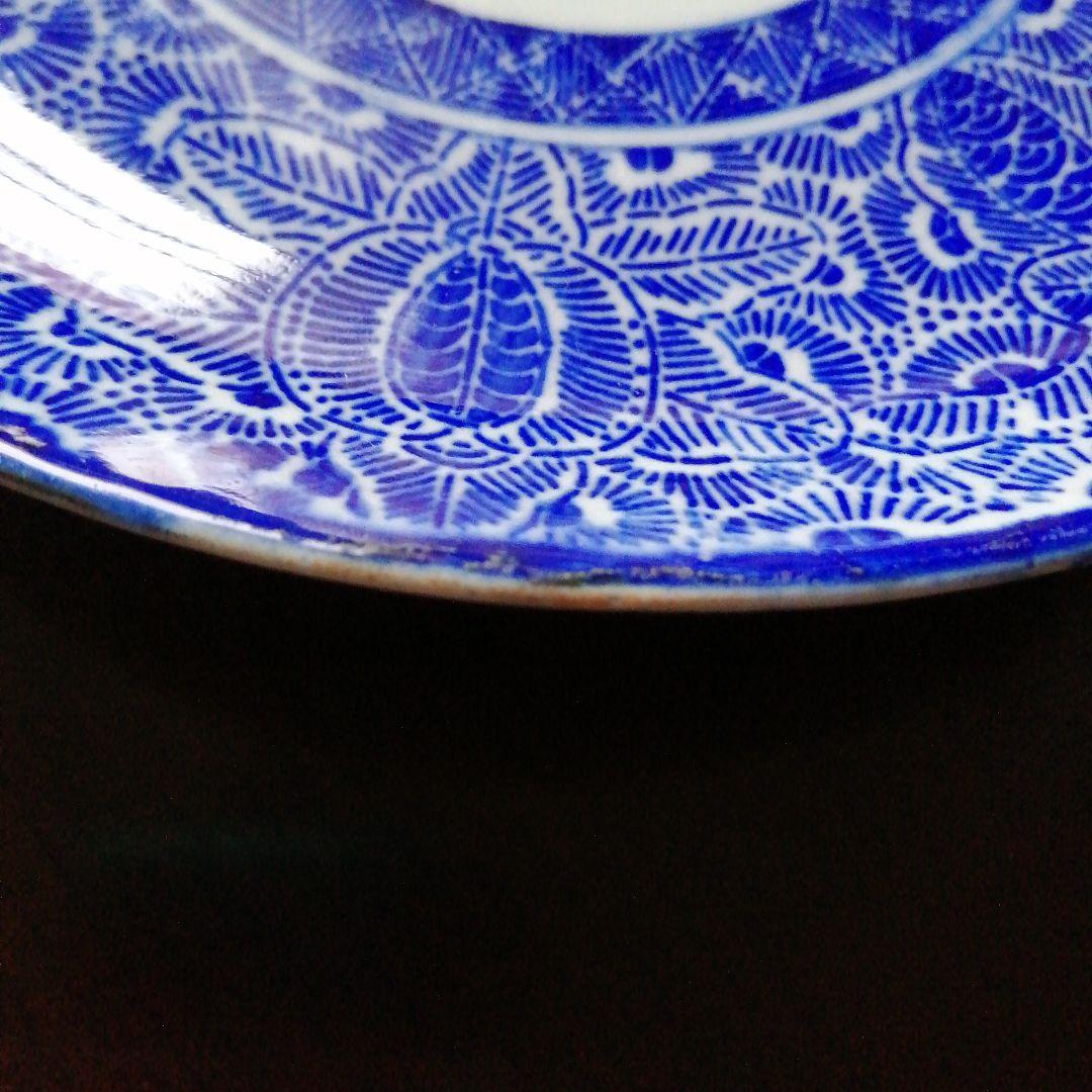 伊万里　染付紙摺印判中皿　3枚　20.4cm　幕末～明治期