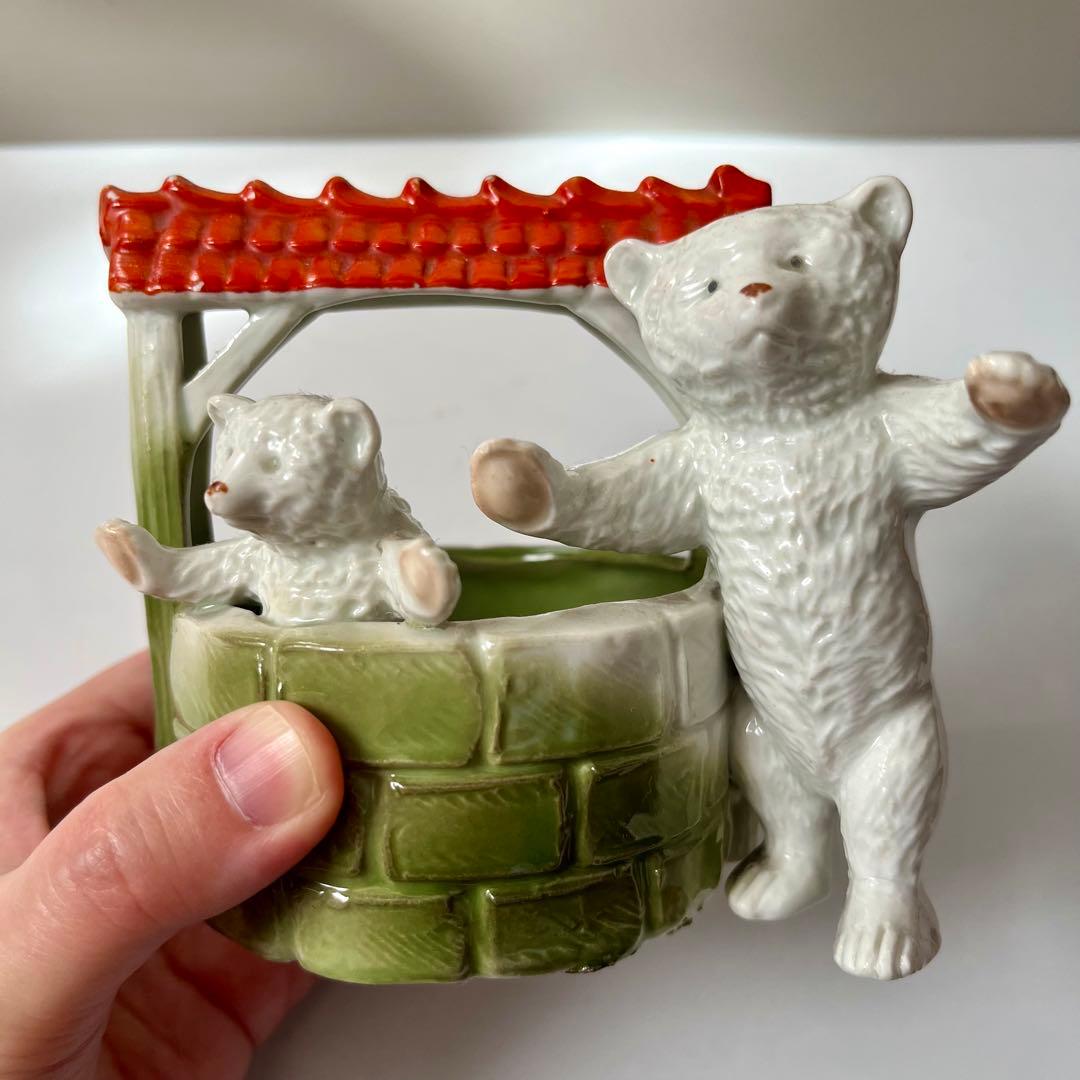 熊　親子　シロクマ　陶器　小物入れ　置物