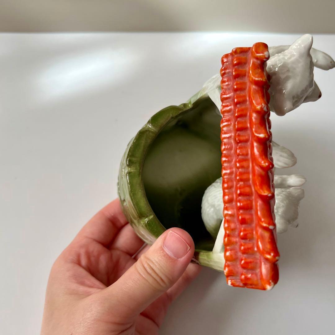 熊　親子　シロクマ　陶器　小物入れ　置物