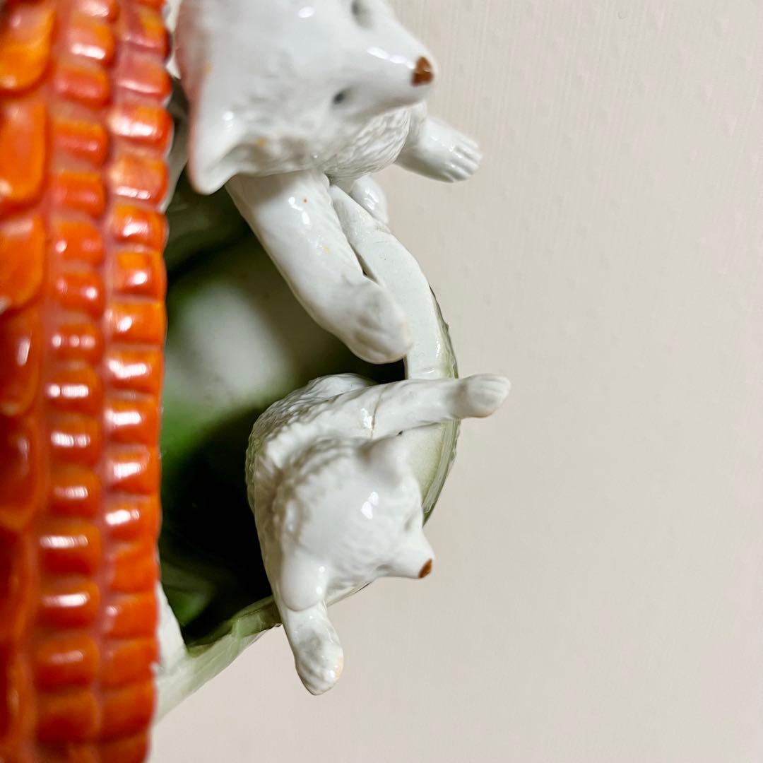 熊　親子　シロクマ　陶器　小物入れ　置物