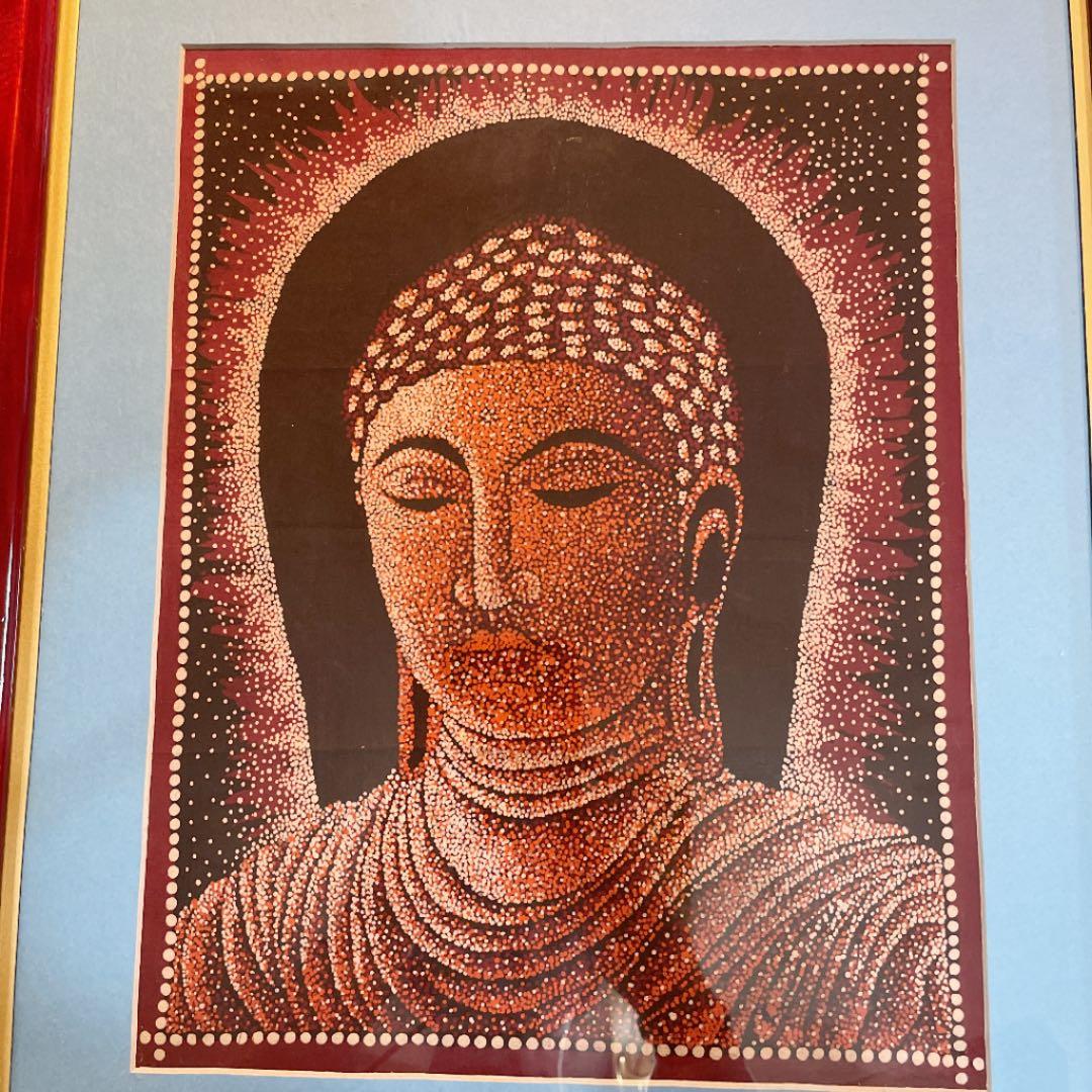 【額縁付き】スリランカ ブッダ 宗教画 仏 布絵