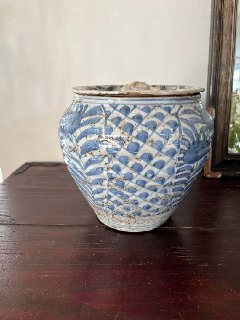 希少　明時代　呉須染付　茶道具　福寿字文　芙蓉手青海波　古染付　芙蓉手　蓋付水差
