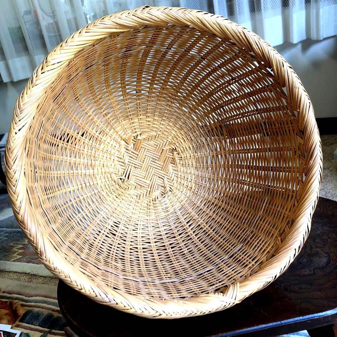 鳥越の竹細工　丸かご　鈴竹　大型　口径36㎝　保管品