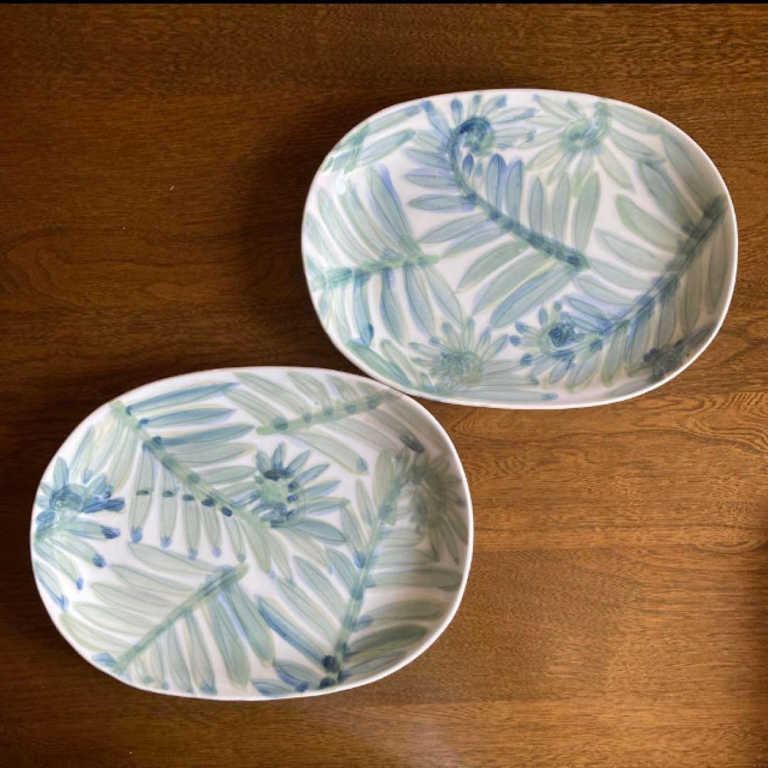新品★古川桜 シダ文 楕円皿 2枚