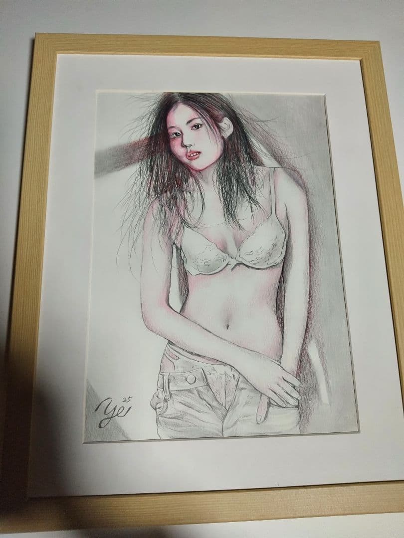 裸婦、美人画、絵画４号、光の中S山本英二、真作、肉筆、額縁、高塚省吾、森本草介。