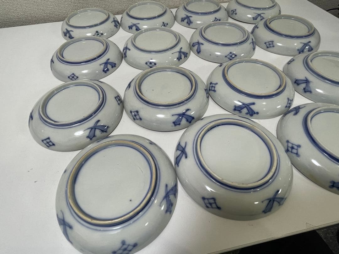 【現状品】古伊万里 金彩 色絵 染付 陶器 花柄 小皿 割烹 懐石 15枚 ①