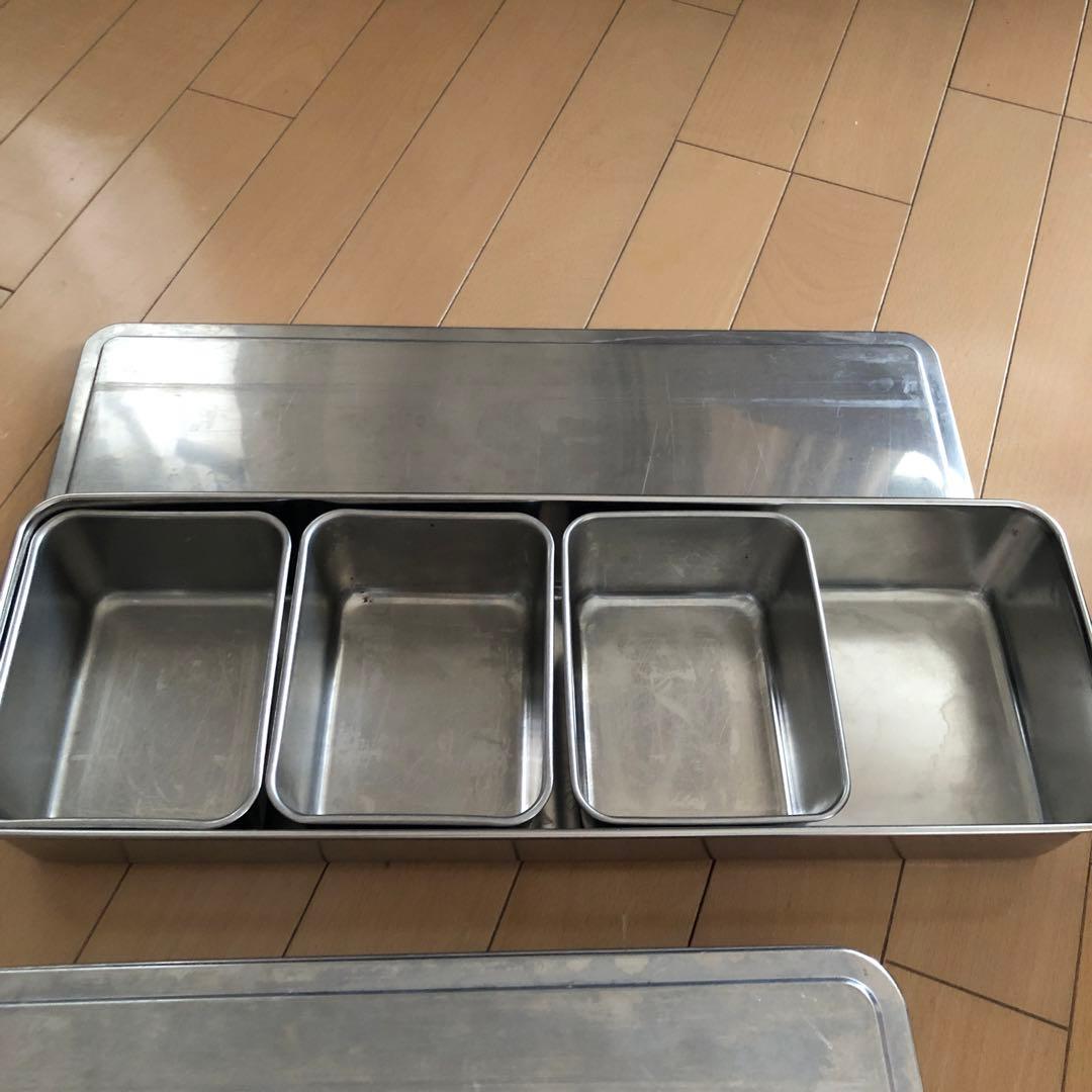 キッチン用保存容器/薬味ポット　4個、3個を収納可能な蓋付/ステンレス　２セット